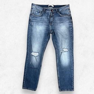 Zara Crop Jeans Distressed Women's Size USA 10 Mid‎ Rise Little Stretch